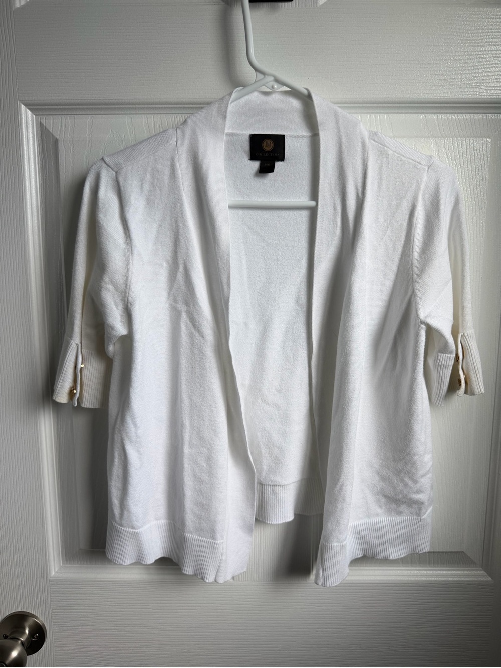 JM Collection White Open-Front Cardigan
